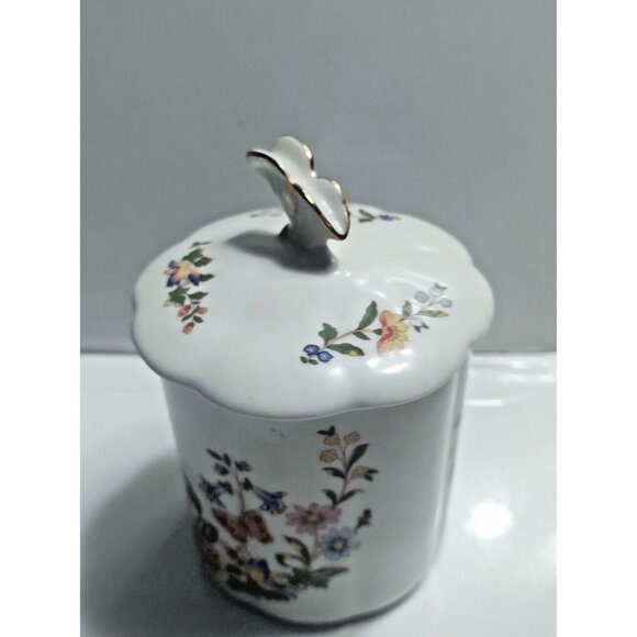 Aynsley Vintage Bone China Cottage Garden - Lidded Jam Pot Butterfly Handle 5" - Picture 2 of 14